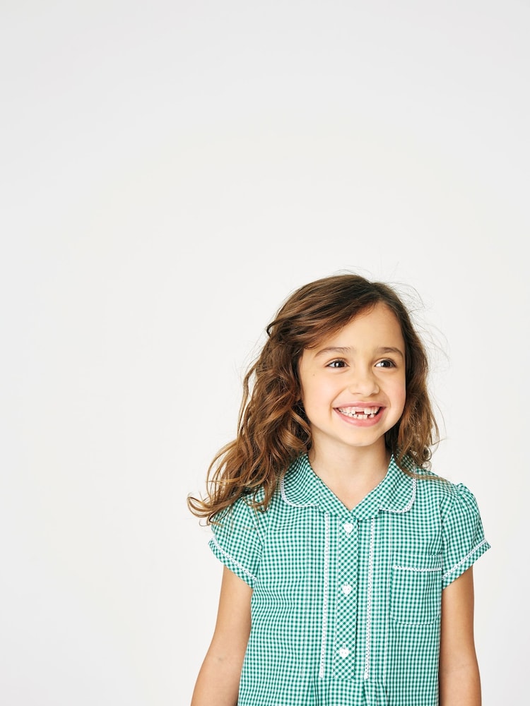 Green Cotton Rich Button Front Lace Gingham School Dress (3-14yrs) - Image 2 of 6