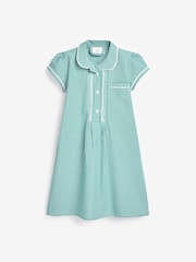 Green Cotton Rich Button Front Lace Gingham School Dress (3-14yrs) - Image 4 of 6