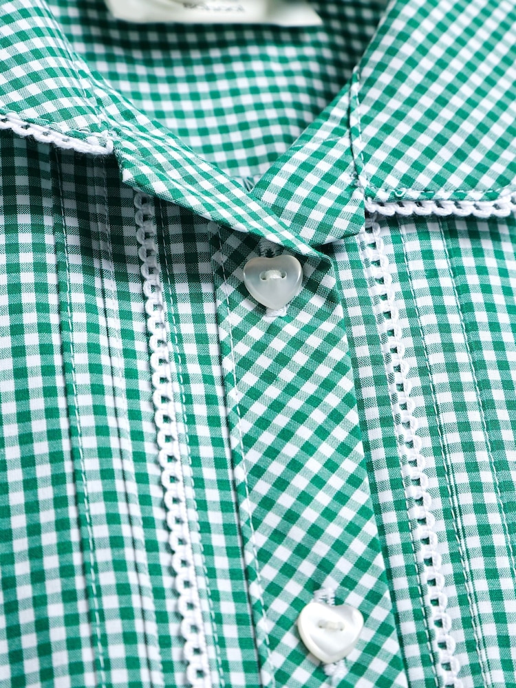 Green Cotton Rich Button Front Lace Gingham School Dress (3-14yrs) - Image 6 of 6