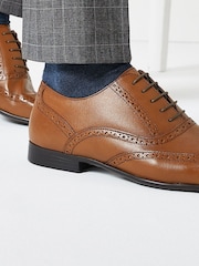Tan Brown Standard Fit Leather Oxford Brogue Shoes - Image 8 of 10
