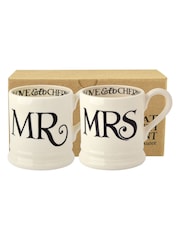 Emma Bridgewater Set of 2 Cream Black Toast Mr & Mrs 1/2 Pint Mugs Boxed - Image 2 of 5