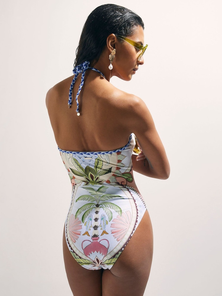 River Island Blue Print Bandeau Swimsuit - Image 2 of 4