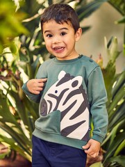 JoJo Maman Bébé Khaki Kids' Zebra Sweatshirt - Image 3 of 3