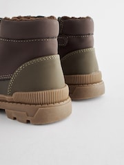 Khaki Green Colourblock Bump Toe Lace Detail Boots - Image 3 of 6