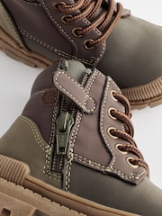 Khaki Green Colourblock Bump Toe Lace Detail Boots - Image 5 of 6