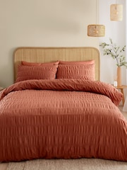 Catherine Lansfield Orange Seersucker Easy Care Duvet Cover Set - Image 1 of 4
