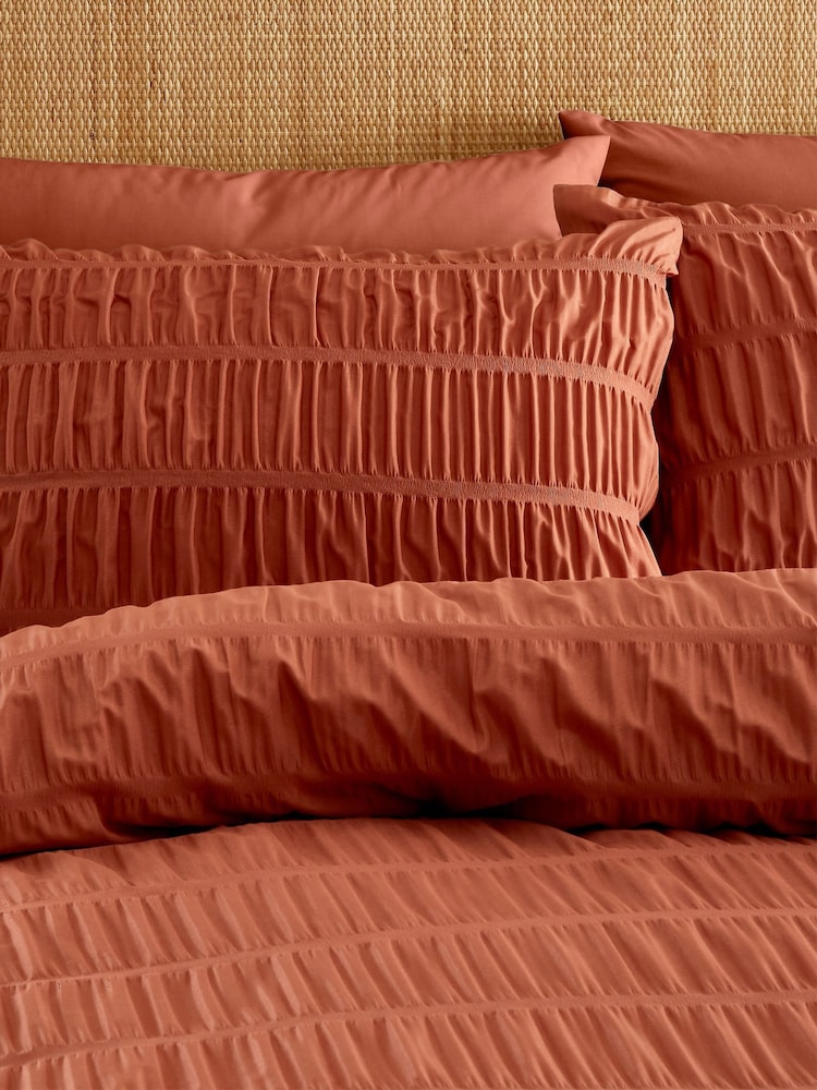 Catherine Lansfield Orange Seersucker Easy Care Duvet Cover Set - Image 2 of 4