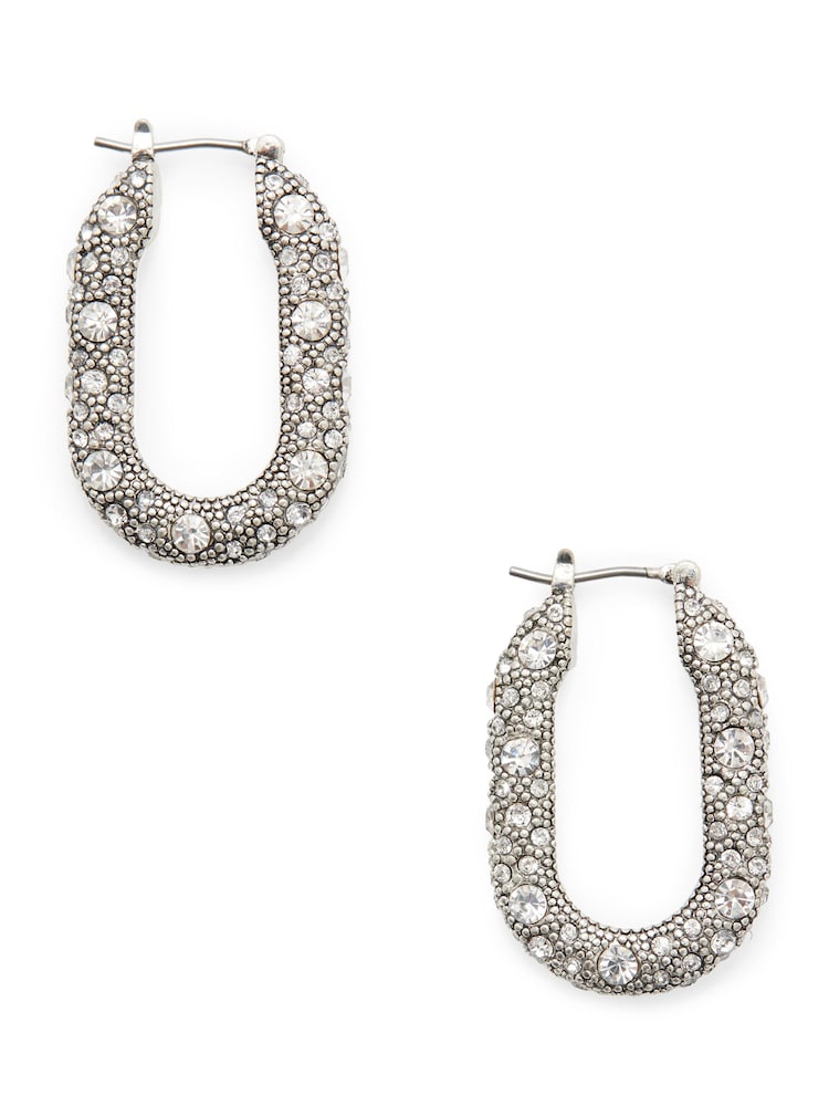 AllSaints Silver Tone Pavé Hoop Earrings - Image 1 of 2