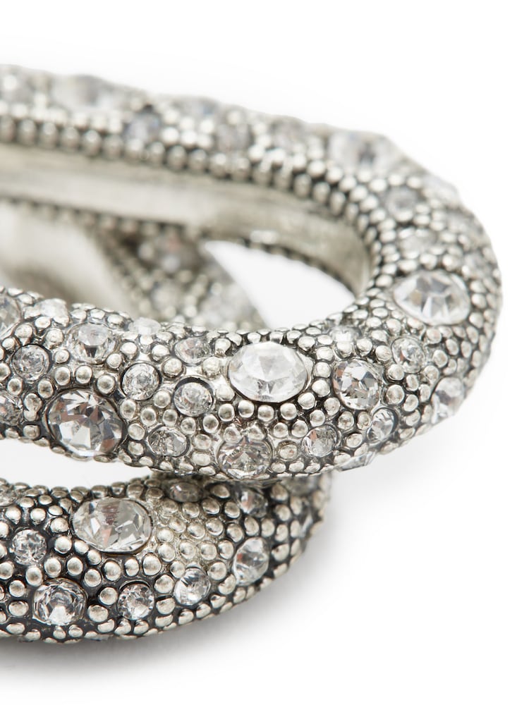 AllSaints Silver Tone Pavé Hoop Earrings - Image 2 of 2