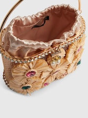 River Island Brown Gem Raffia Flower Basket Bag - Image 5 of 6