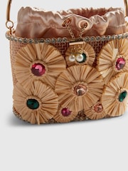 River Island Brown Gem Raffia Flower Basket Bag - Image 6 of 6