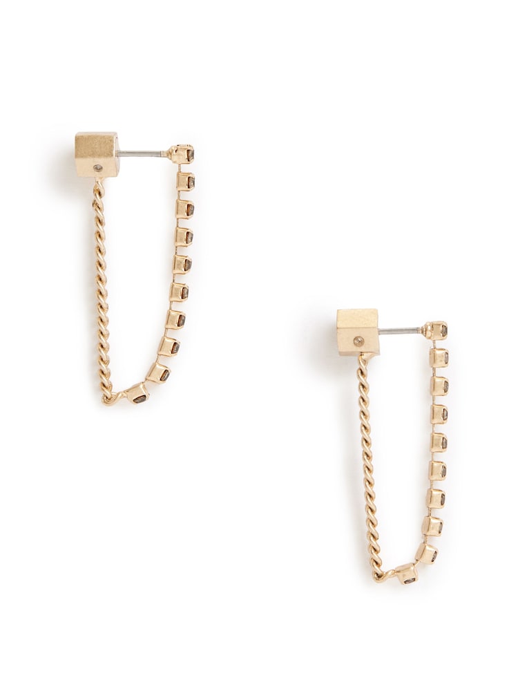 AllSaints Gold Rhinestone Chain Ear Jacket - Image 1 of 3