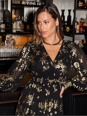 Pour Moi Black Michaela Jacquard Chiffon Frill Midaxi Dress - Image 2 of 4
