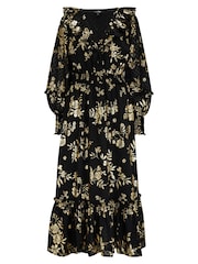 Pour Moi Black Michaela Jacquard Chiffon Frill Midaxi Dress - Image 3 of 4