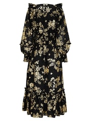 Pour Moi Black Michaela Jacquard Chiffon Frill Midaxi Dress - Image 4 of 4