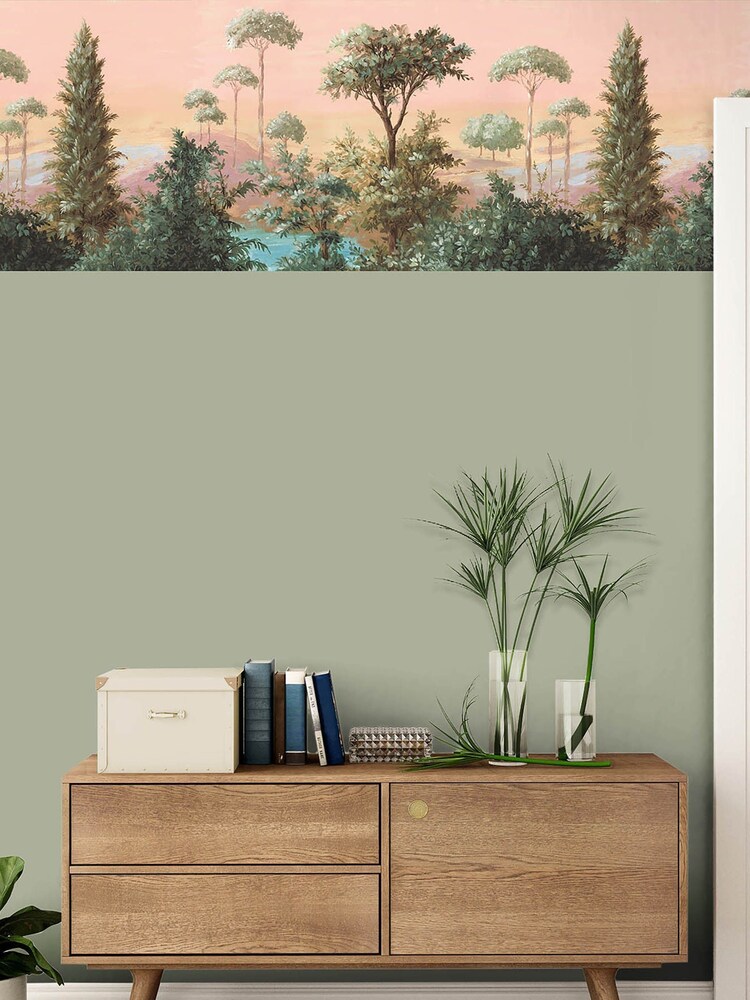 Woodchip & Magnolia Pink Oasis Border Wallpaper - Image 1 of 4