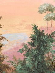 Woodchip & Magnolia Pink Oasis Border Wallpaper - Image 3 of 4
