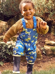 JoJo Maman Bébé Cobalt Digger Print Waterproof Dungarees - Image 2 of 6