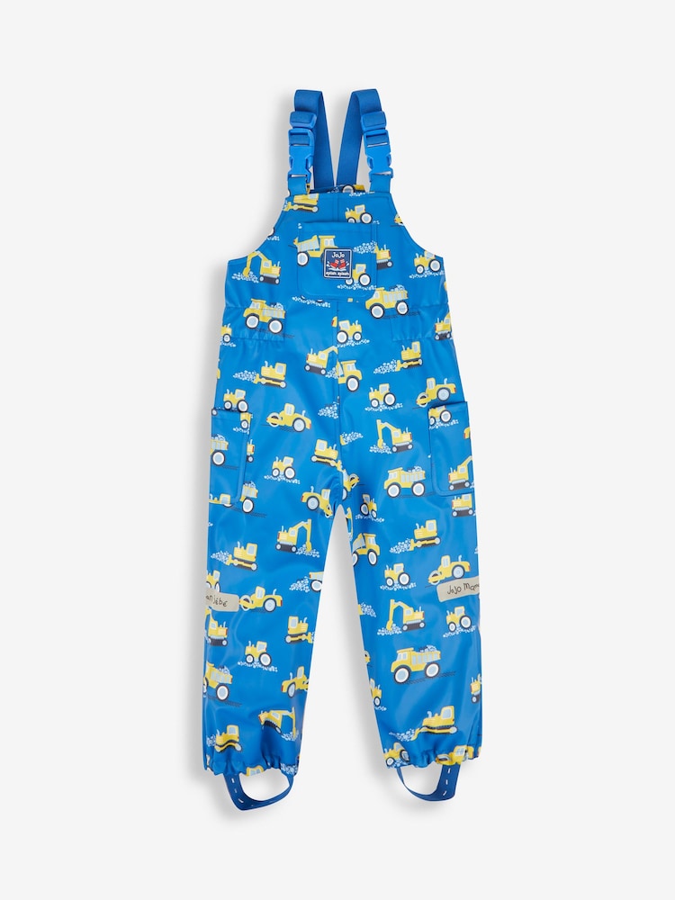 JoJo Maman Bébé Cobalt Digger Print Waterproof Dungarees - Image 3 of 6