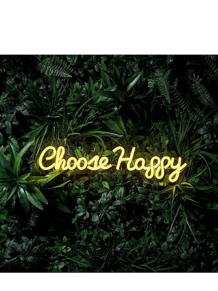 Lights4fun Yellow Choose Happy Neon Wall Light - Image 1 of 2