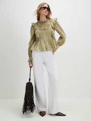 River Island Green Cutwork Ruffle Blouse - Image 1 of 4