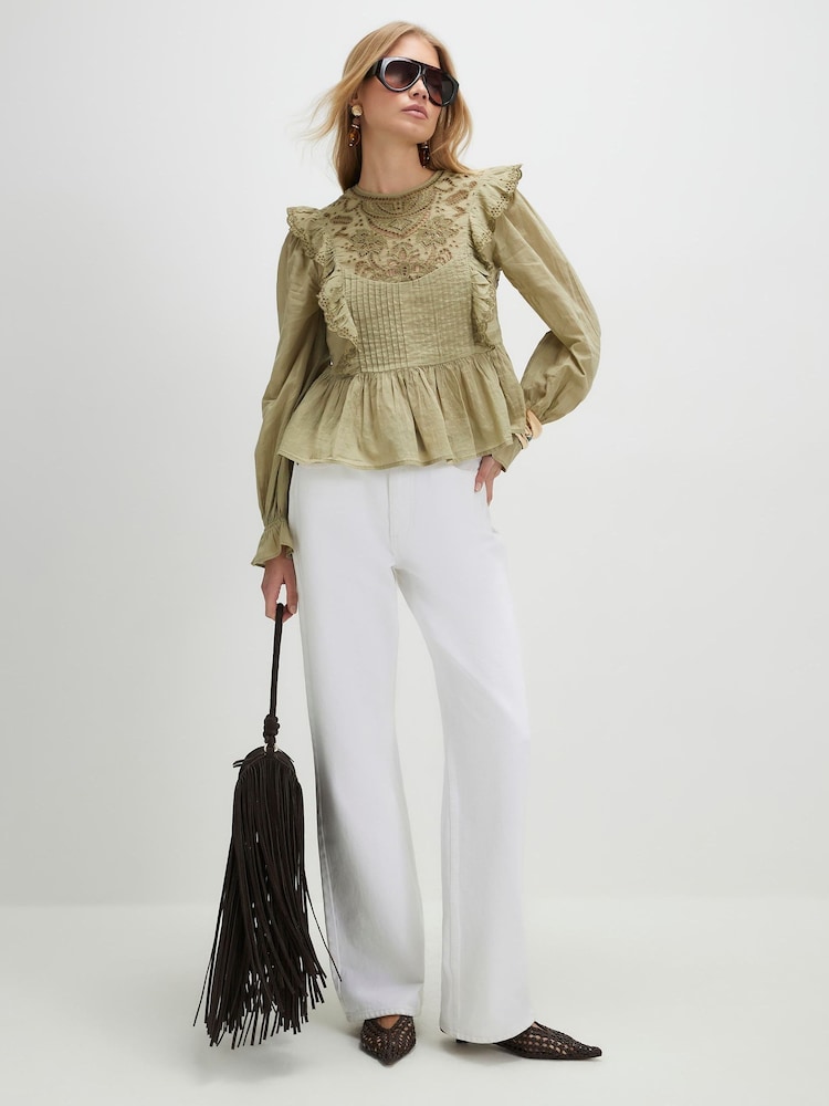River Island Green Cutwork Ruffle Blouse - Image 1 of 4