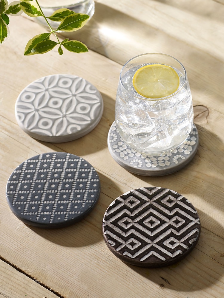 Set of 4 Grey Geo Ceramic Coasters - Image 1 of 2
