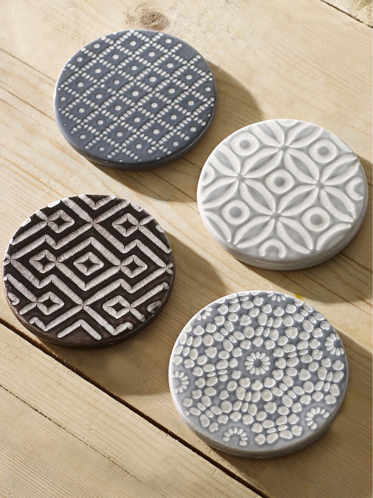 Set of 4 Grey Geo Ceramic Coasters - Image 2 of 2