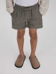 Reiss Khaki Acen Senior Linen Drawstring Shorts - Image 1 of 4
