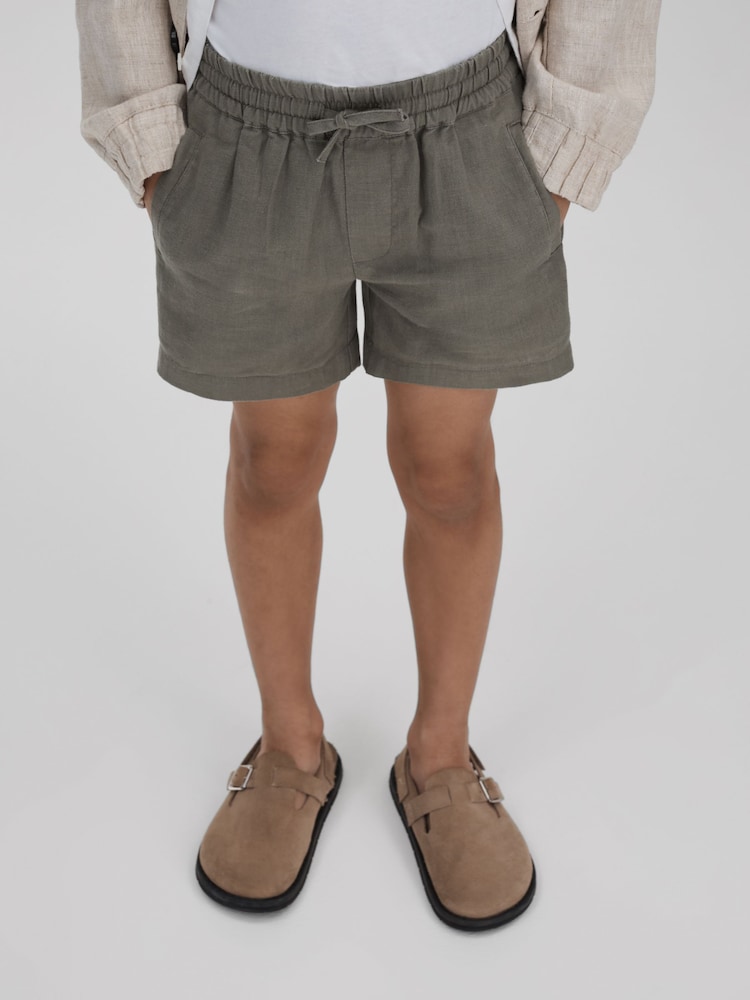 Reiss Khaki Acen Senior Linen Drawstring Shorts - Image 1 of 4 Reiss Khaki Acen Senior Linen Drawstring Shorts - Image 1 of 4