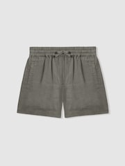 Reiss Khaki Acen Senior Linen Drawstring Shorts - Image 2 of 4