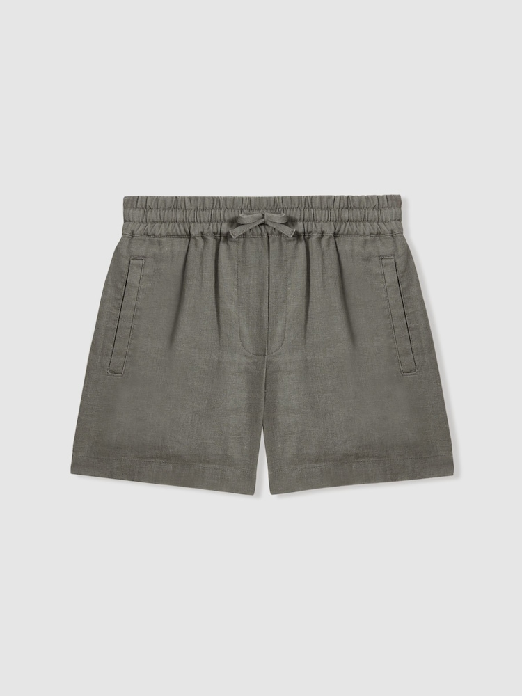Reiss Khaki Acen Senior Linen Drawstring Shorts - Image 2 of 4