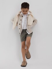 Reiss Khaki Acen Senior Linen Drawstring Shorts - Image 3 of 4