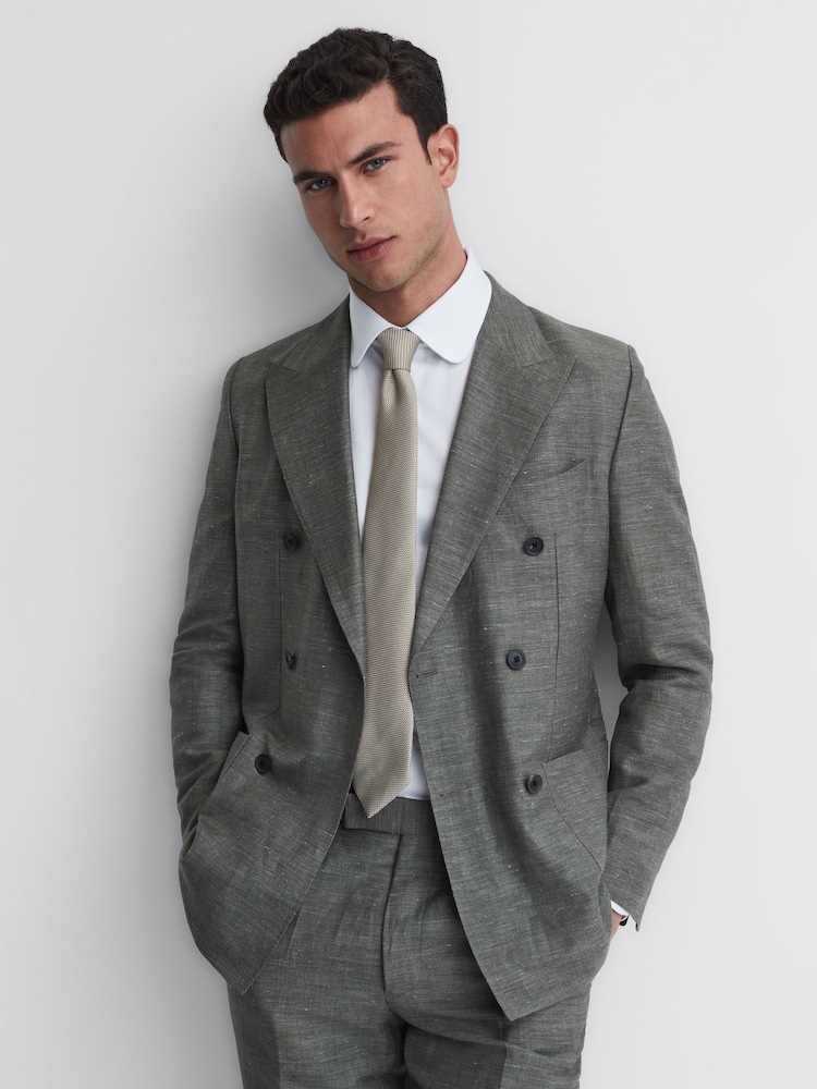 Reiss Soft Sage Ceremony Textured Silk-Blend Tie - Image 2 of 5
