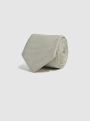 Reiss Soft Sage Ceremony Textured Silk-Blend Tie - Image 3 of 5