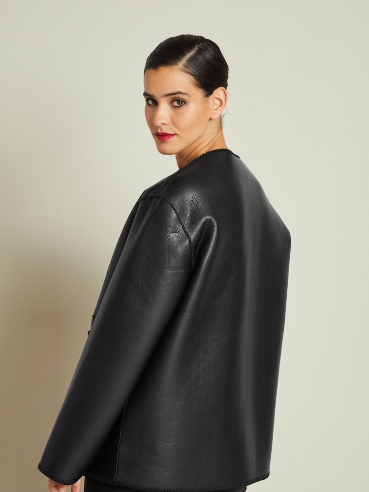 Black Reversible Faux Leather & Faux Fur Jacket - Image 3 of 7