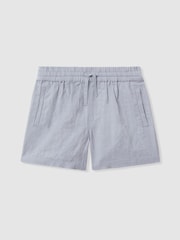 Reiss Soft Blue Acen Teen Linen Drawstring Shorts - Image 1 of 3