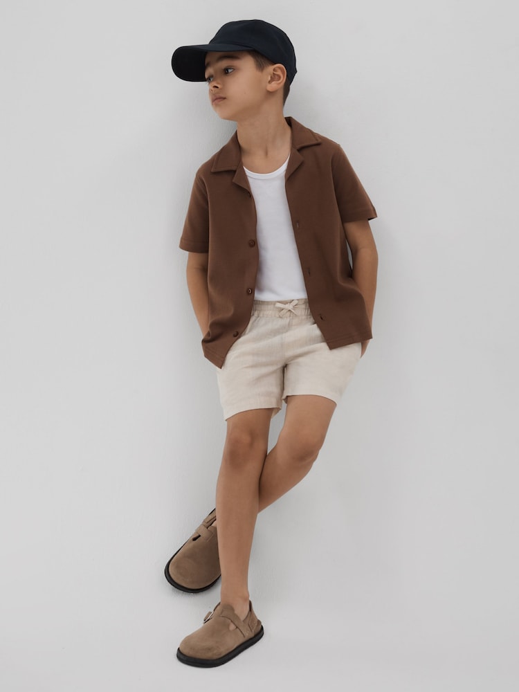 Reiss Stone Acen Senior Linen Drawstring Shorts - Image 1 of 4