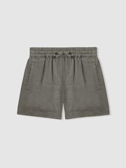 Reiss Khaki Acen Teen Linen Drawstring Shorts - Image 1 of 4