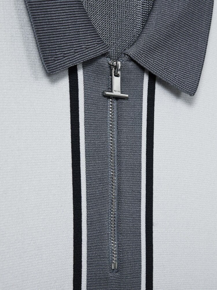 Reiss Airforce Blue/White Orion Knitted Half Zip Polo Shirt - Image 6 of 6 Reiss Airforce Blue/White Orion Knitted Half Zip Polo Shirt - Image 6 of 6