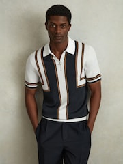 Reiss Navy/White Orion Knitted Half-Zip Polo Shirt - Image 1 of 5