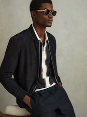 Reiss Navy/White Orion Knitted Half-Zip Polo Shirt - Image 3 of 5