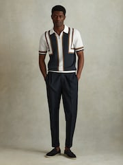 Reiss Navy/White Orion Knitted Half-Zip Polo Shirt - Image 4 of 5