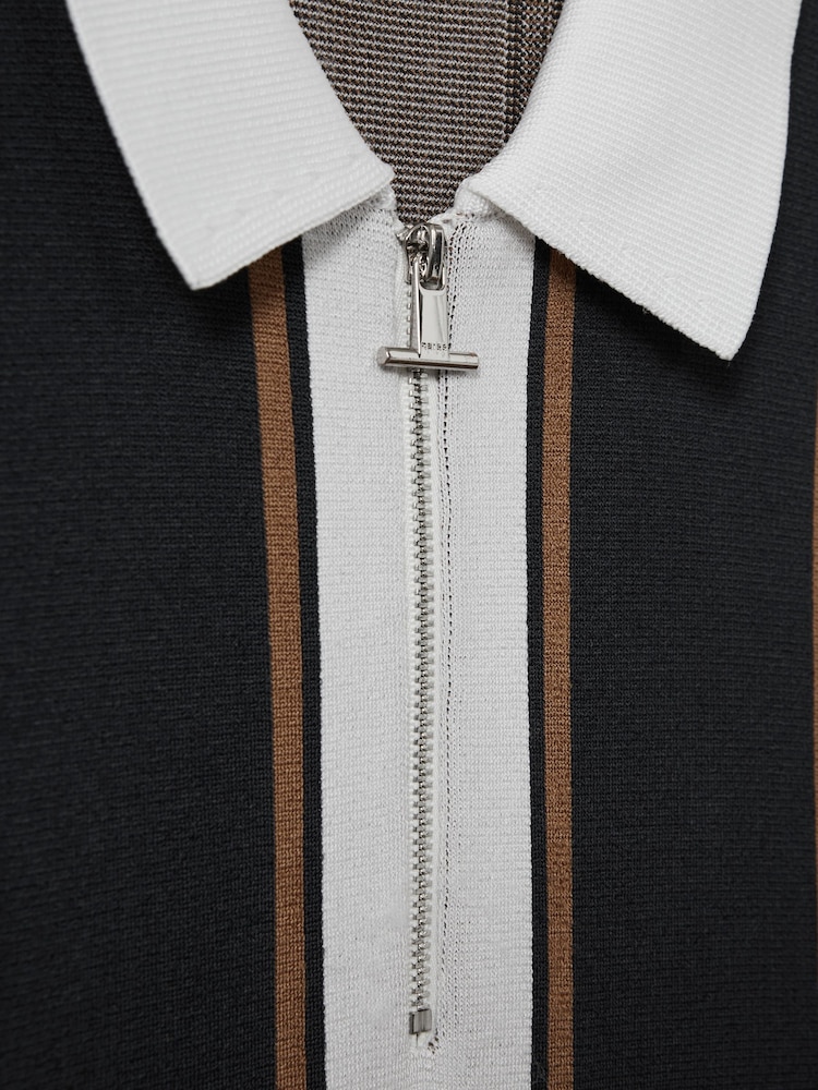 Reiss Navy/White Orion Knitted Half-Zip Polo Shirt - Image 5 of 5