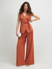 River Island Orange Drawstring Tailored Wide Leg Trousers - Image 1 of 4