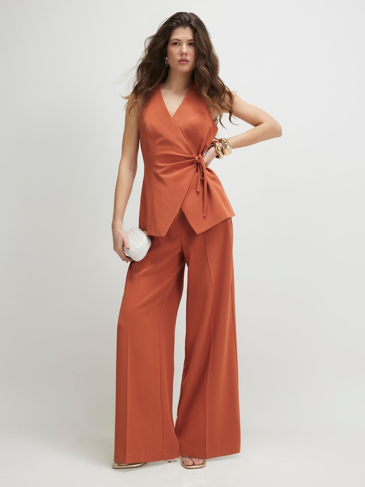 River Island Orange Drawstring Tailored Wide Leg Trousers - Image 1 of 4 River Island Orange Drawstring Tailored Wide Leg Trousers - Image 1 of 4