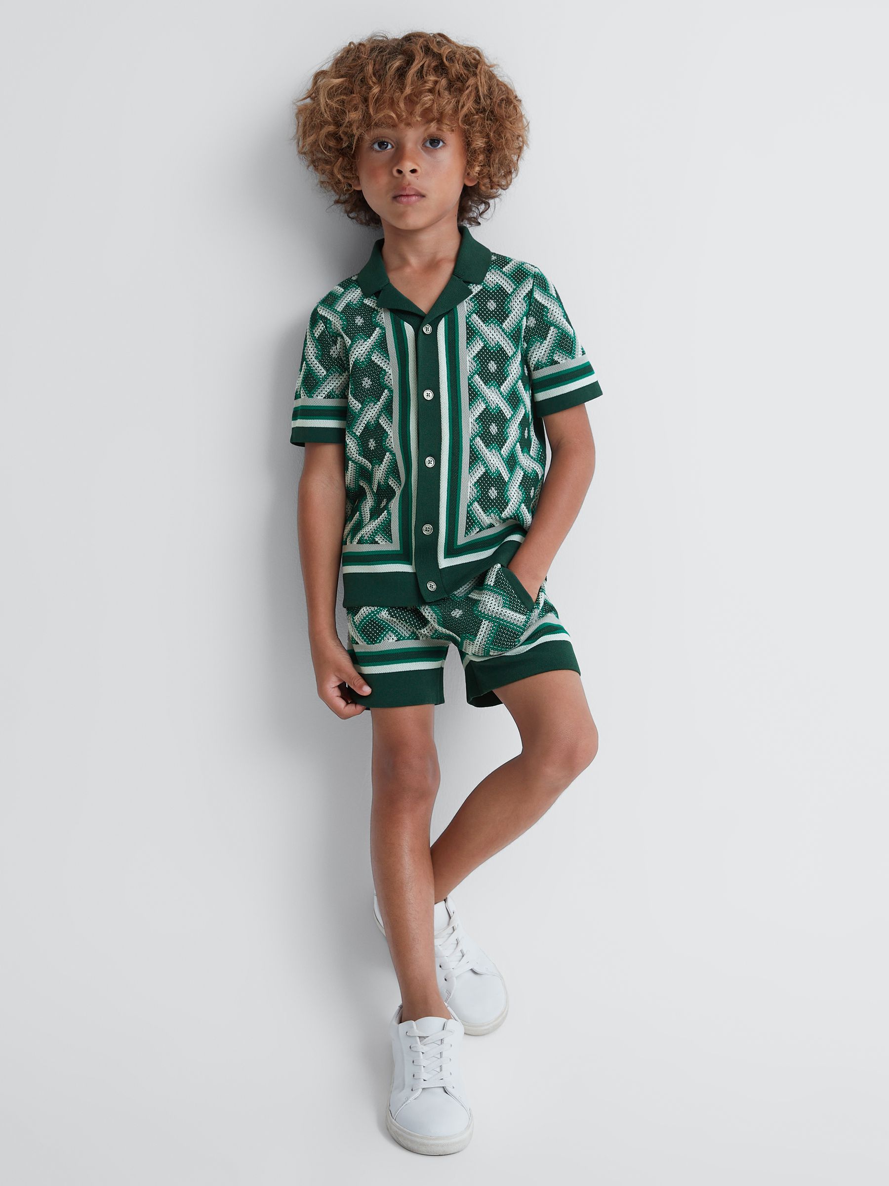 Reiss Green Multi 3-9 Yrs Knitted Elasticated Waistband Shorts