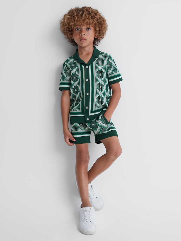 Reiss Green Multi Jack Teen Knitted Elasticated Waistband Shorts - Image 1 of 6