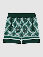 Reiss Green Multi Jack Teen Knitted Elasticated Waistband Shorts - Image 2 of 6
