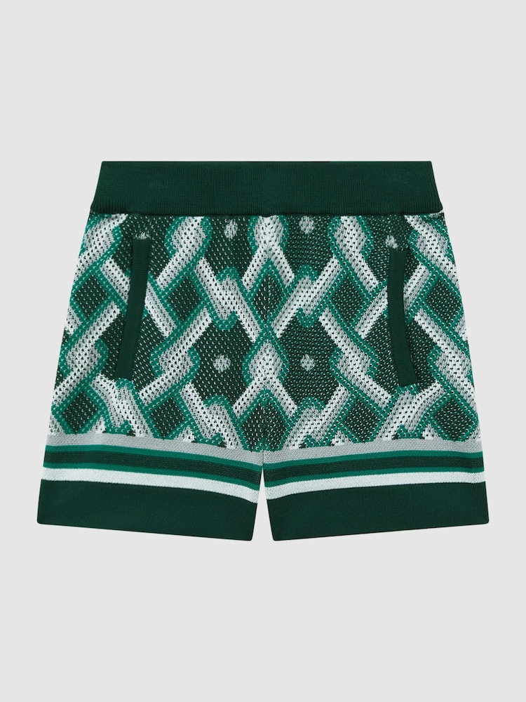 Reiss Green Multi Jack Teen Knitted Elasticated Waistband Shorts - Image 2 of 6
